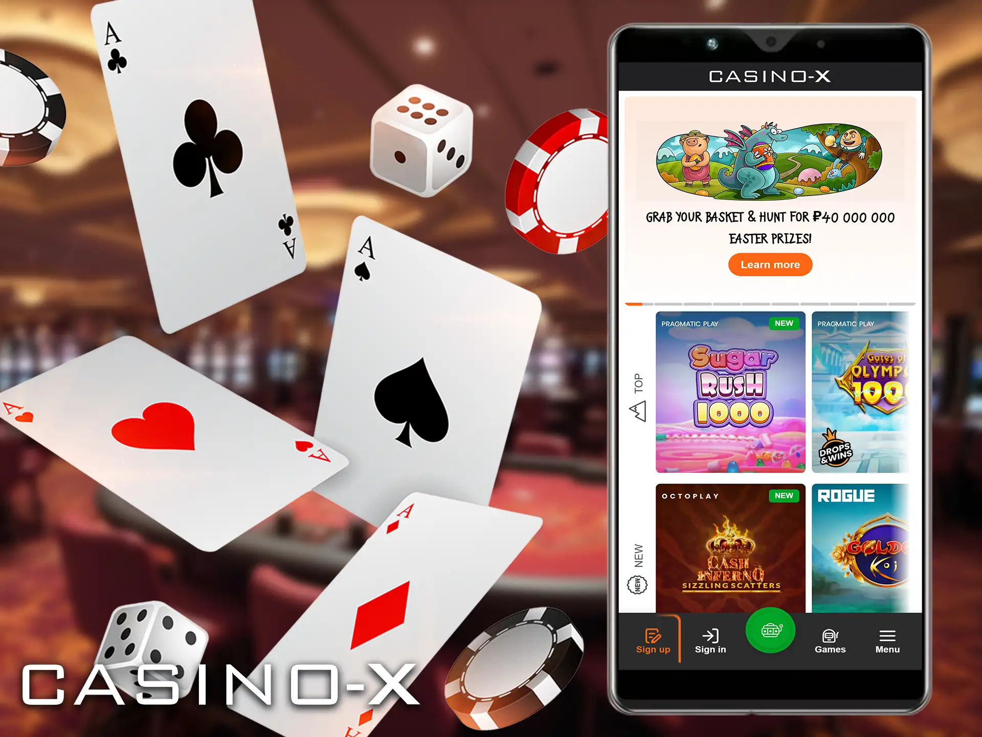 Explore the extensive library of casino games in the Casino-X app.