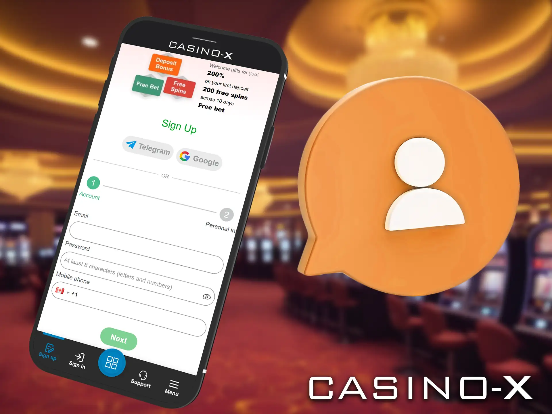 Register your Casino-X account directly from the app!