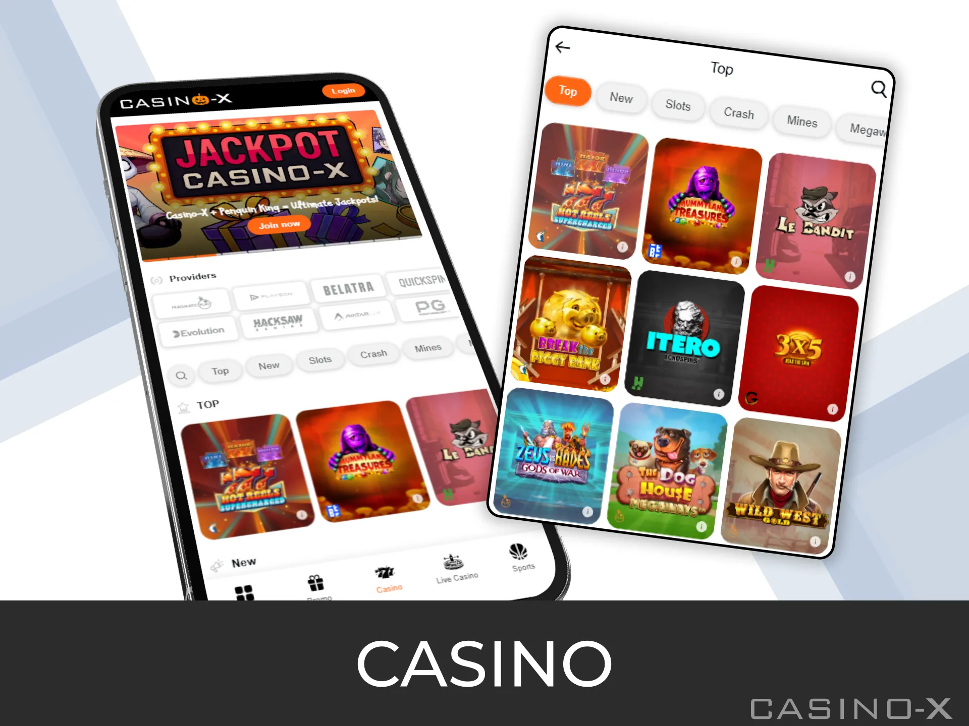 Explore the extensive library of casino games in the Casino-X app.