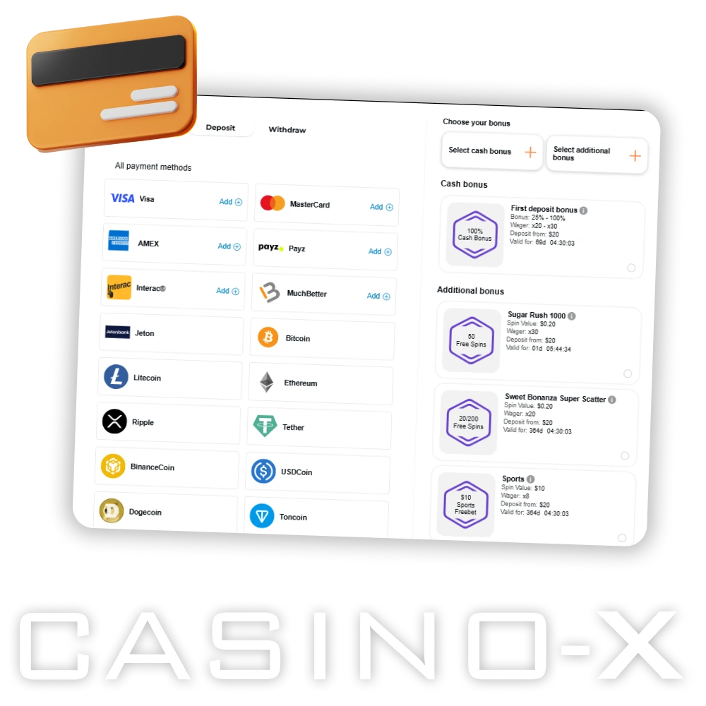 Trusted and licensed Casino-X platform offers a variety of fast and secure deposit and withdrawal methods.