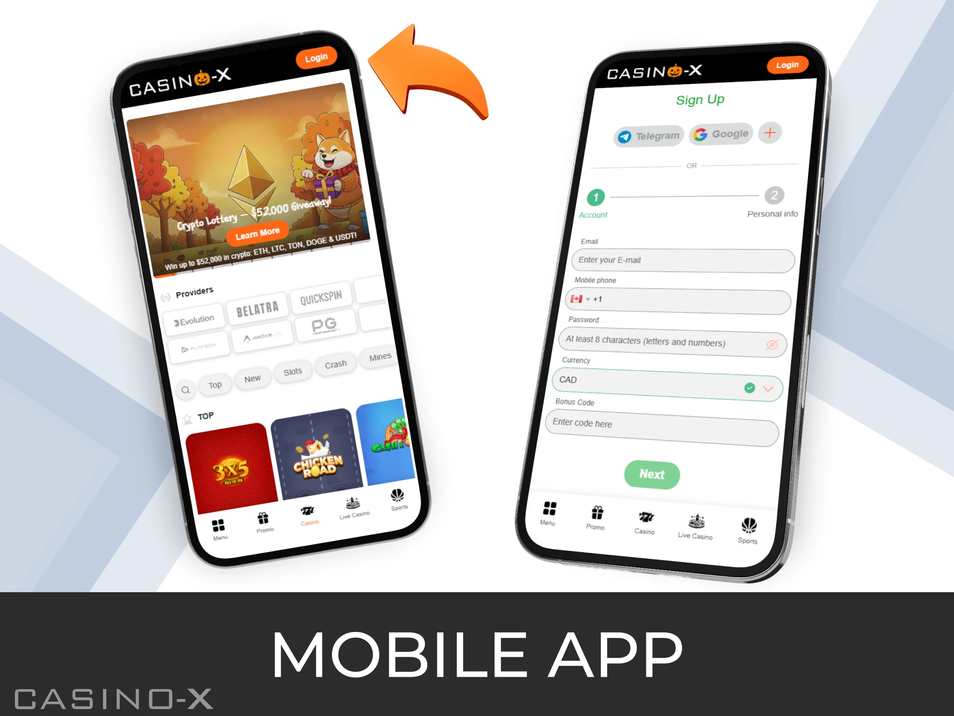 Register your Casino-X account directly from the app!